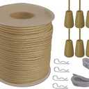 Y-Axis Roll of 60 Yards 2.0mm Light Gold Braided Nylon Lift Shade Cord with 6 Pack White Wood Cord Knobs + Soft Tape