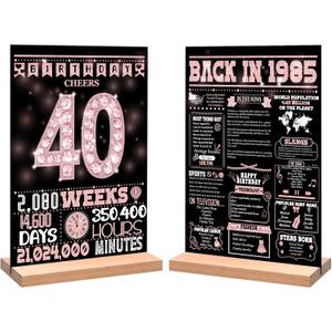 40th Birthday Party Decorations for Girl Boy, Sweet Back in 1985 Birthday Decor Poster Acrylic Table Sign, 40th Birthday Party Supplies, Double-Sided