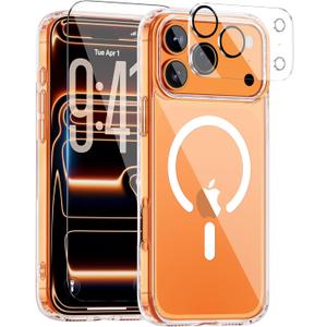 For iPhone 17 Pro Case, Compatible with MagSafe, Magnetic Slim Cover, Anti-Yellowing & Shockproof, Full Camera Protection, Includes Screen & Lens Protectors, Clear Protective Case