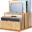 Bamboo Desk Shelf Mail Organizer,Wood 7 Slots Desk Organizers and Accessories for Document Book Mail Paper Bill Filing Tray Organizer, Office Organization File Binder Folder Holder Sorter for Desk