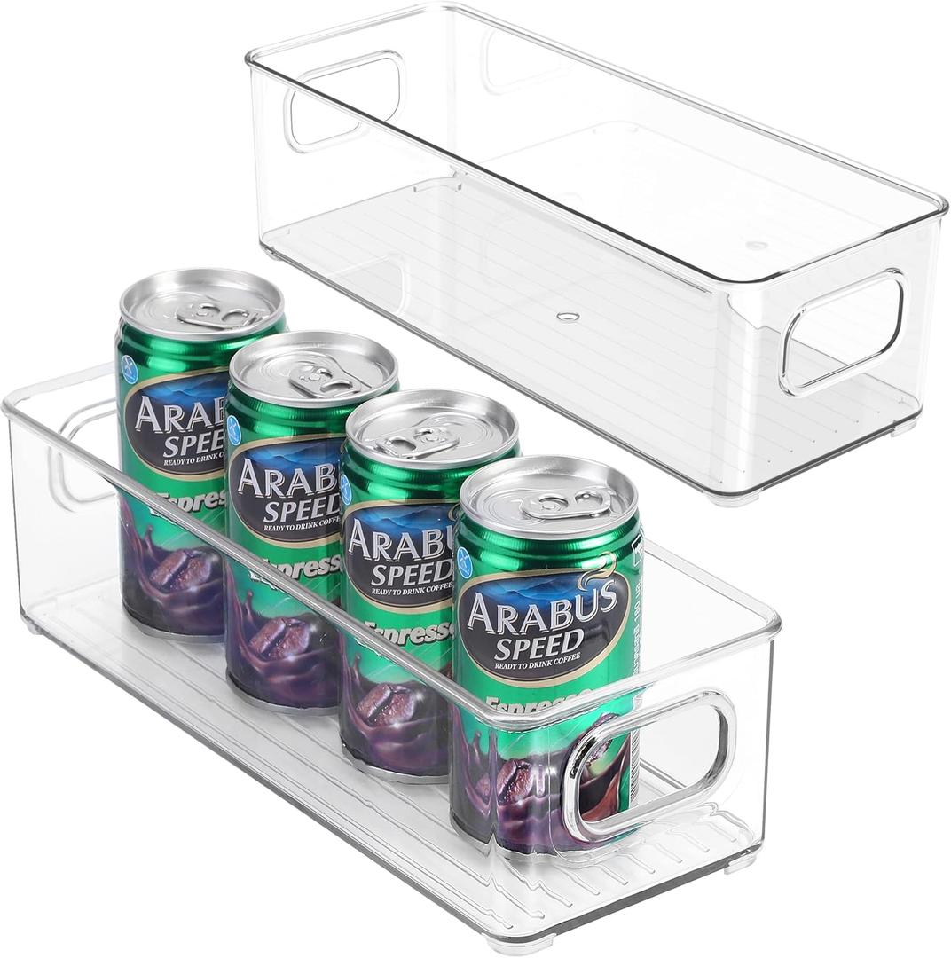 Stackable Plastic Food Storage Bin with Handles for Kitchen Pantry, Cabinet, Refrigerator, Freezer - Organizer for Fruit, Yogurt, Squeeze Pouches - BPA Free, 10" Long - 2 Pack  Clear