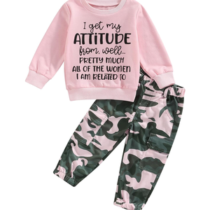 WZTYYDS Toddler Girls Clothes  Kids Fall Winter Outfits Letter Sweatshirt Pullover Tops Camouflage Pants Set, 120