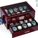 ANWBROAD Watch Box 20 Slot Watch Cases for Men with Large Glass Lid 2-Tier Watch Display Case Lockable Wooden Watch Organizer Elegant Watch Holder for Women UJWB002Y
