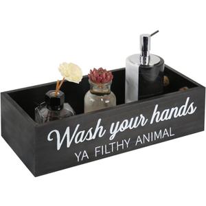 Bathroom Decor Box, Toilet Paper Basket 2 Sides Signs Farmhouse Bathroom Toilet Basket Tank Topper Rustic Farmhouse Home Decor for Livingroom KitchenOne Black Box