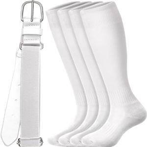 Baseball Socks and belt Combo Set Men's Baseball Belt with Softball Sock Elastic Waist Belts (White) Kid