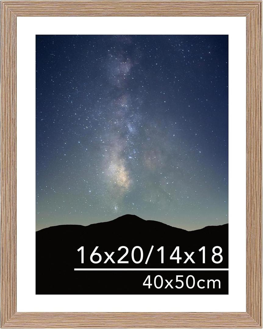 JCJMY 16x20 Picture Frame Rustic Brown with 14x18 Mat for 40 x 50cm Diamond Art Painting, Display Photo 14x18 with Mat or 16 x 20 Without Mat, Wall Hanging Large Frame with Plexiglass, Rustic Brown