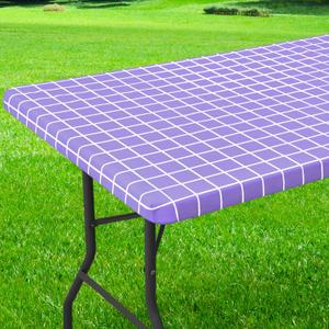 Spotjoy Rectangle Vinyl Table Cloth 30x96, Waterproof Elastic Fitted Tablecloth with Flannel Backing, Plastic Table Cover for Picnic, Camping, Outdoor, Lavender