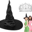 Witch Hat and Princess Crown Set Halloween Cosplay Accessories Queen Crown and Black Wizard Hats for Pink Green Party Favors Birthday Dress up Costume