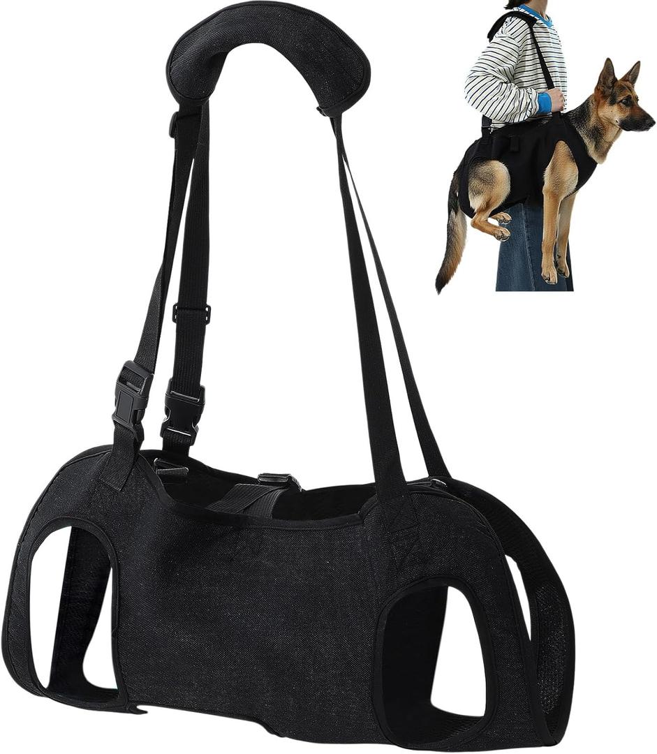 Shinylin Dog Carry Sling Emergency Backpack Pet Legs Support and Rehabilitation Dog Lift Harness Adjustable Lifting Straps Carrier for Senior Dogs Joint Injuries, Arthritis, Hiking, Skiing, Black(XL)