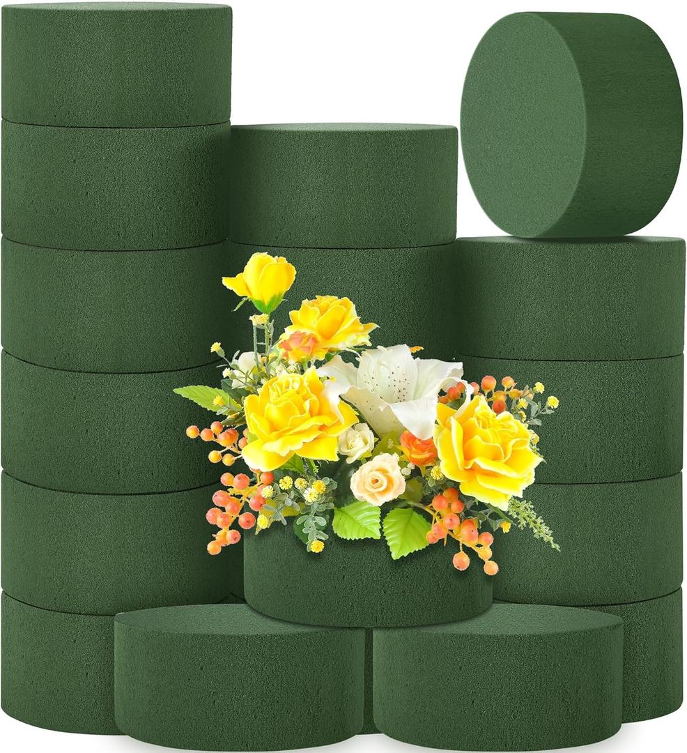 18 Packs Round Floral Foam Blocks Green Wet Dry Flower Foam Bricks 3.15 Inch DIY Flower Arrangement Supplies Kit Florist Block for Aisle Flowers Wedding Party Decorations