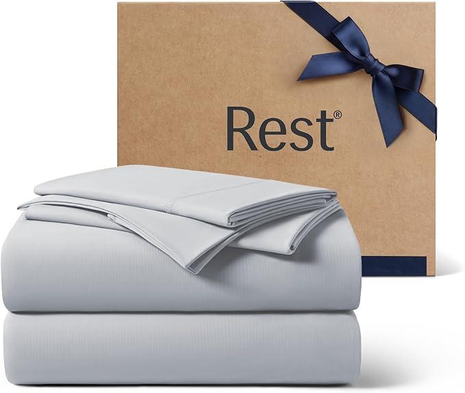 REST Evercool+ Cooling Sheet Set, King Size, Light Gray, Breathable Bed Sheets for Hot Sleeper and Night Sweats, with Pillowcases, with Ionic+ Self-Cleaning Silver Yarn for Sensitive Skin, 4PCS