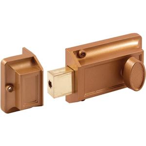 Prime-Line U 9956 Single Cylinder Rim Deadlatch, Diecast, Brass, Night Lock, 2 Keys