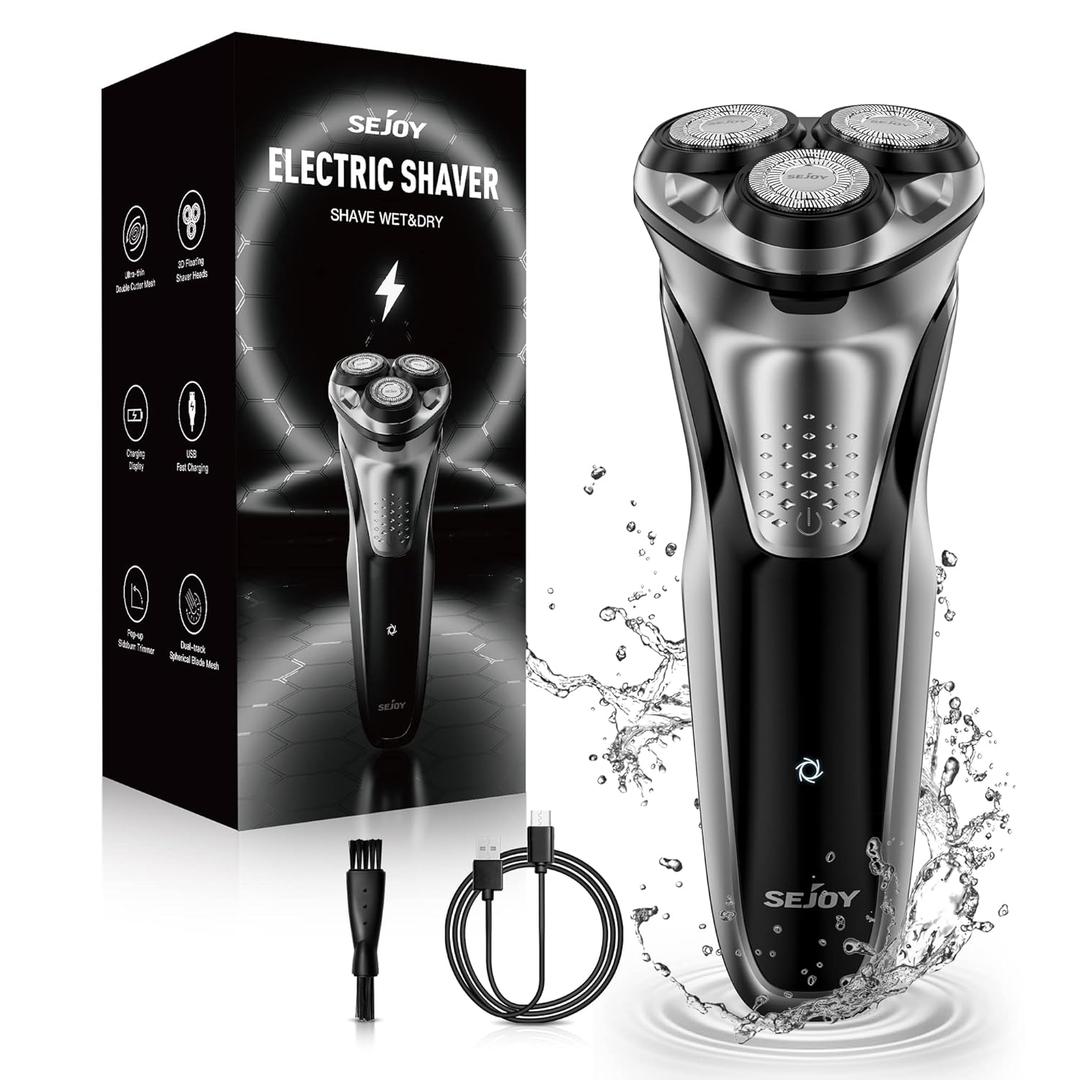 Sejoy Electric Shavers for Men, Mens Electric Razors Cordless, Rechargeable Razor with Pop-up Trimmer, Portable Travel Shavers Waterproof IPX7, 3D Floating Head, USB Charging