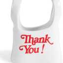 Handmade Ceramic Bag Flower Vase with Red Thank You Print | Glossy White Purse Vase for Modern Home Decor, Mantel, Kitchen, Living Room, Table Centerpiece