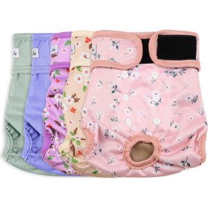 Female Dog Diapers 5Pcs - Premium Reusable Diapers for Doggie in Heat - Highly Absorbent Dog Diapers Female for Pet Incontinence with Adjustable Snaps, Flowers, XXL