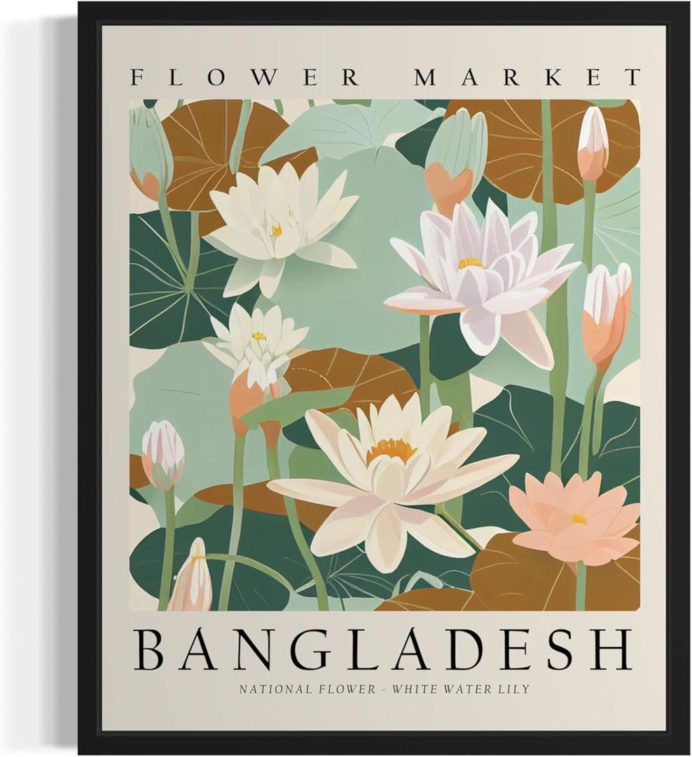 4 x Bangladesh, White Water Lily Art Print Poster, Flower Market Wall Art, Floral Artwork Decor for Bedroom, Kitchen, Bathroom, Livingroom Decoration 52 (Bangladesh, White Water Lily, 8 x 10 inches, Unframed)