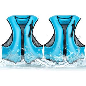 Leyndo 2 Pcs Swim Vest for Adults Inflatable Snorkel Portable Lightweight Inflatable Jacket Packable Paddle Water Sports Safety Vest for Women Men Kayaking Canoeing Swimming (Blue)