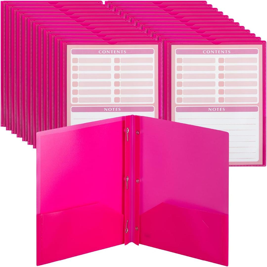 Mr. Pen- Plastic Folders with Pockets and Prongs, 24 Pack, Letter Size | Magenta, Flexible Plastic Folders with Prongs, Clear Front Pocket and Card Slot