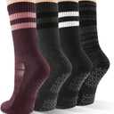 CS CELERSPORT Pilates Socks for Women, 4 Pairs Yoga Crew Non Slip Grip Socks for Barre Hospital Gym (Small, Black+grey+red)