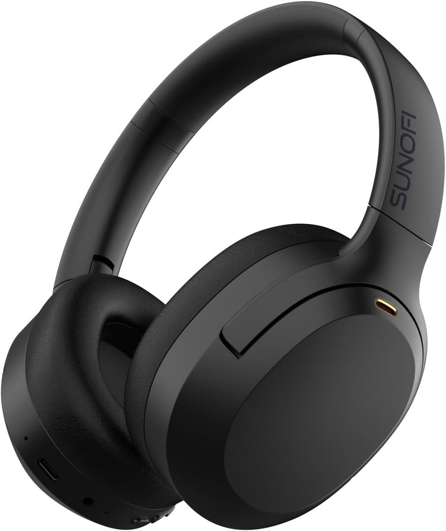 Hybrid Active Noise Cancelling Headphones, Wireless Over Ear Bluetooth Headphones with Mic, 60H Playtime, Hi-Res Audio, Deep Bass, Foldable Comfort Fit Ear Cups for Travel, Office, Home (Black)