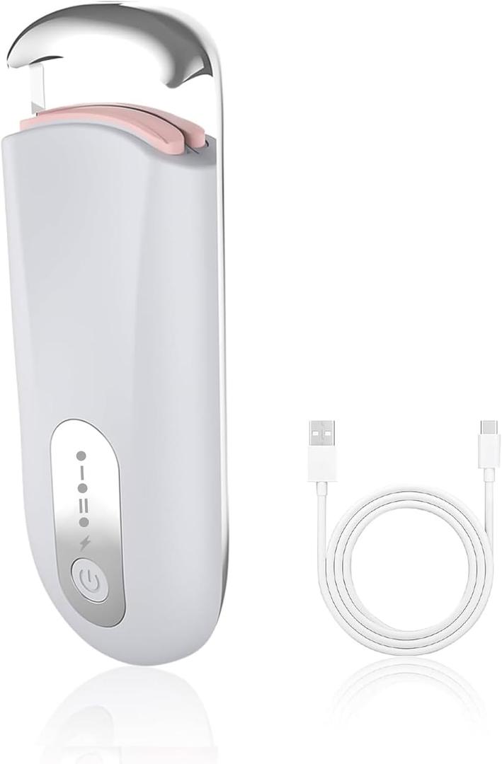 Heated Eyelash Curler for Natural Lashes 2-Level Adjustable Temperature Mini Electric Lash Curler Fast 3-Second Heat Up 24 Hours Long-Lasting Curl (White)