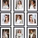 11x14 Picture Frame Set of 9, Display Pictures 8x10 with Mat or 11x14 without Mat, Multi Collage Gallery Square Photo Frames for Wall or Tabletop, Black