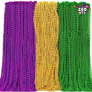 Camlinbo Mardi Gras Beads, 33" Bead Necklace, Green Purple Gold Metallic Mardi Gras Beads Accessories Bulk for Carnival Parade Throws Party Decorations Supplies Favors