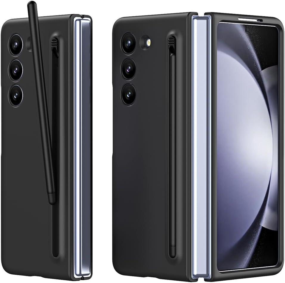 for Samsung Galaxy Z Fold 7 Case with Slim S-Pen Holder & Capacitance Pen, Built-in Front Screen Protector, Ultra-Thin Silky Liquid PC Frosted Bumper Full Body Drop Fall Protection - Black