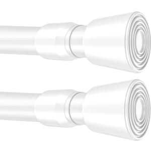 2 Pack White Tension Rods, 33"-59" Adjustable Shower Curtain Rods, Heavy Duty No Drilling Rod, 11lbs Max Load, 1.2" End Cap, 19/22mm Tube, Metal, for Bathroom, Window, Bedroom, Doorway, Closet