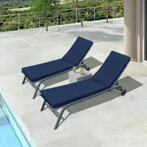 Only choice 2 Pieces Set Outdoor Lounge Chair Cushions Patio Chaise Lounge Replacement Cushions Funiture Seat Cushions Chair Pads Set of 2(Navy Blue-2 pcs)