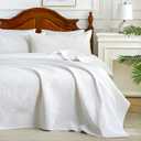 White 100% Cotton Twin Size Quilt Bedding Set, 3 Pieces Modern Style Coin Pattern Bedspread, Soft Bed 100% Cotton Batting Coverlet, All-Season Quilted Comforter Bed Cover, 1 Bedspread, 2 Pillowcases