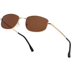 Vintage Rectangle Polarized Sunglasses for Womens Mens 90s Retro Trendy Sunnies Classic Metal Frame Sun Glasses UV400