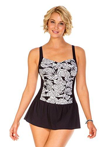 B2prity Tankini Swimsuits for Women Tummy Control Two Piece Modest Bathing Suits Floral Skirt Top with Boyshorts, XL