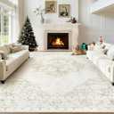 8x10 Area Rugs for Living Room, Large Washable Vintage Floral Carpet Non Slip, Stain Resistant Low-Pile Floor Mat for Bedroom Dining Room, Soft Touch Kid & Pet Friendly Traditional Decor (Beige, 8x10)