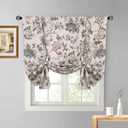 Blackout Tie Up Curtains for Windows, Three-Layer Woven Roman Curtains, Thermal Insulated Balloon Curtain, Shade Rod Valance for Kitchen, Living Room, Bedroom, Beige, 42" Wx63 L