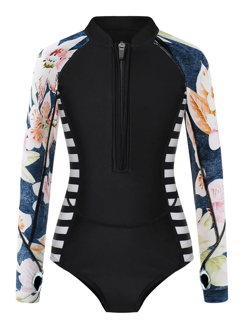 Girls Long Sleeve Rashguard Swimsuit UV Protection One-Piece Swimwear Bathing Suit 6-7 T