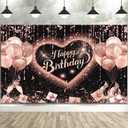 Happy Birthday Backdrop Banner, Glitter Pink Ballons Champagne Women High Heels Sweet Love Heart Happy Birthday Photography Background Sweet Girls Birthday Party Banner Decorations, 72 x 44In