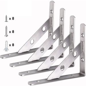 WSZDA Shelf Bracket, 4pcs of 6 x 4 inch/150mm x 100mm Stainless Steel Solid Corner Brace L Brackets, Heavy Duty Wall Brackets, Shelf Support Corner Brace Joint Right Angle Bracket