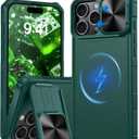 Magnetic for iPhone 16 Pro Case [Slide Camera Cover] [Compatible with Magsafe] [Kickstand] [Military Grade Protection] Shockproof Rugged Case for iPhone 16 Pro,Green
