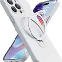 Magnetic Stand for iPhone 14 Pro Max Case, Liquid Silicone Case, [Compatible with MagSafe][Built-in Kickstand&Ring Holder] Anti-Scratch Soft Microfiber Lining, White