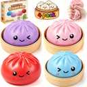 Dumpling Squishy 4 Pack, Dumpling Squishies Fidget Sensory Toys, Colorful Dumplings Stress Balls for Anxiety Relief, Bao Bun Squishy for Kids Adults Presents