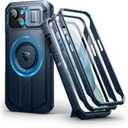 Dexnor for iPhone 15 Case with Slide Camera Cover & Adjustable Kickstand & Built-in Screen Protector, Magnetic Rugged Shockproof Bumper Cases Heavy-Duty Magnetic Protective Cover,Navy Blue