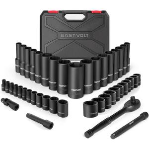 Eastvolt 46 Pieces Drive Socket Ratchet Wrench Set, Mechanic Tool Kits with 72 Teeth Reversible Ratchet, Extension Bar Set and Storage Case, Metric/SAE