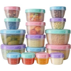 32 PCS Freezer Storage Containers with Lids, 16 Containers & 16 Lids Reusable BPA Free Plastic Soup Jars, Leakproof Salad Dressing Container to Go, Dishwasher & Microwave Safe Small Bowl Set
