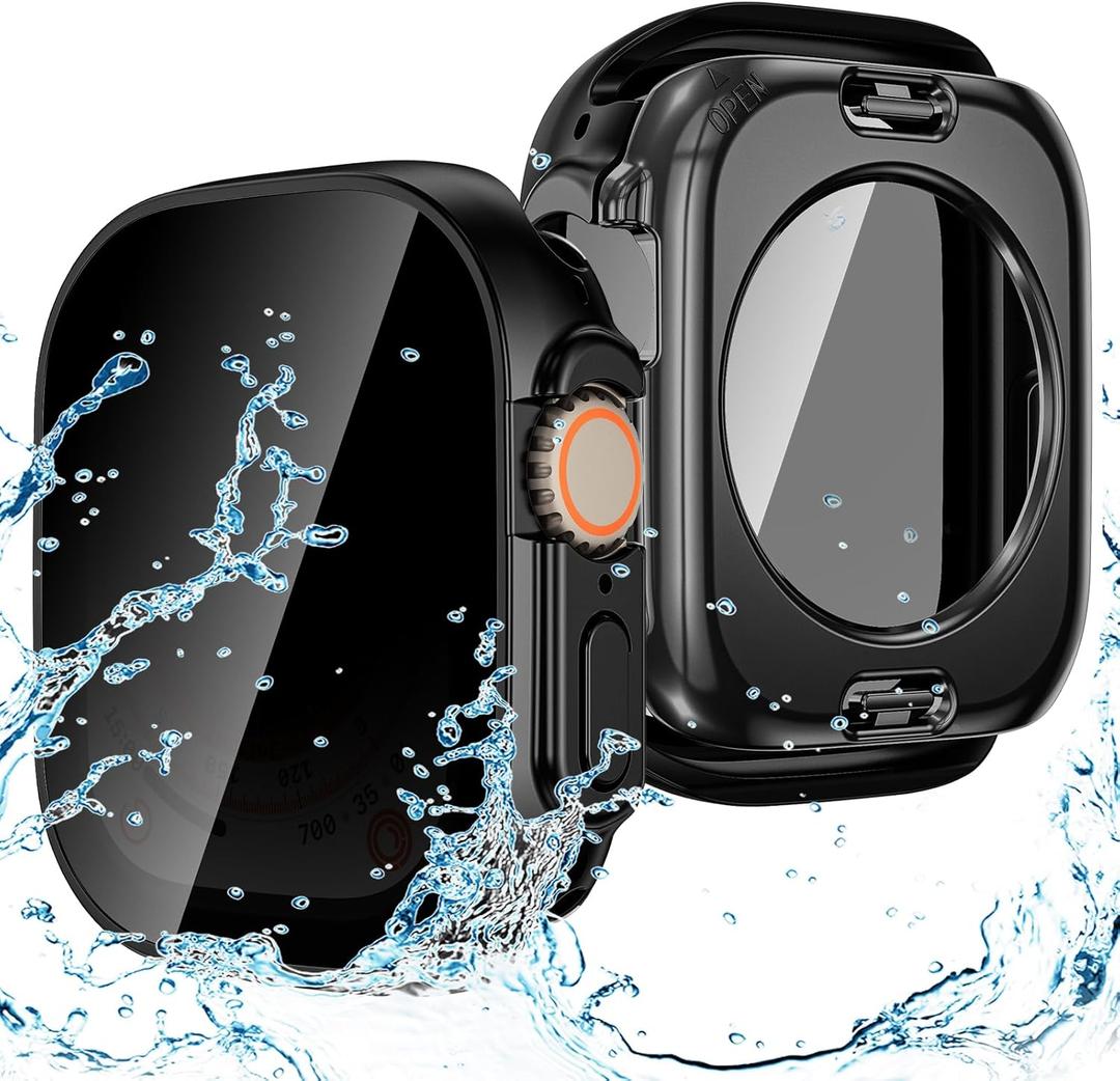 Goton Privacy Waterproof Case Compatible for Apple Watch Ultra 3/2/1 Screen Protector 49mm, Anti Spy Face Cover Back Bumper for iWatch Accessories (Matte Black)