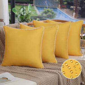 DFXSZ Outdoor Pillow Covers 18x18 Inch Set of 4 Square Pure Yellow Couch Outdoor Summer Waterproof Pillow Covers Decor for Patio Funiture Garden Sofa FS024B18