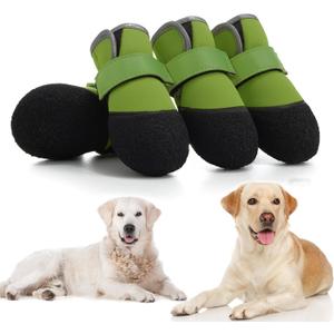 Dog Shoes, Outdoor Dog Boots Non-Slip Waterproof Dog Booties for Medium to Large Dogs 4Pcs for Winter Snowy Day, Summer Hot Pavement with Rugged Sole Green (Size 7:3.1''x2.7'')(L*W) for 66-90 lbs)
