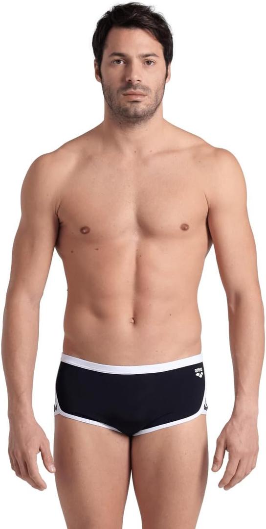 ARENA Performance Men's Icons Solid Low-Waist Swim Brief Short Athletic Swimsuit (32, Black/White)