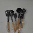 Silicone Cooking Utensils Set, Heat Resistance Large Kitchen Utensils Set with Long Wooden Handle, BPA-free Silicone Spatula, 6 Pcs Cooking Spoons for Non Stick Frying Pans and PotsBlack