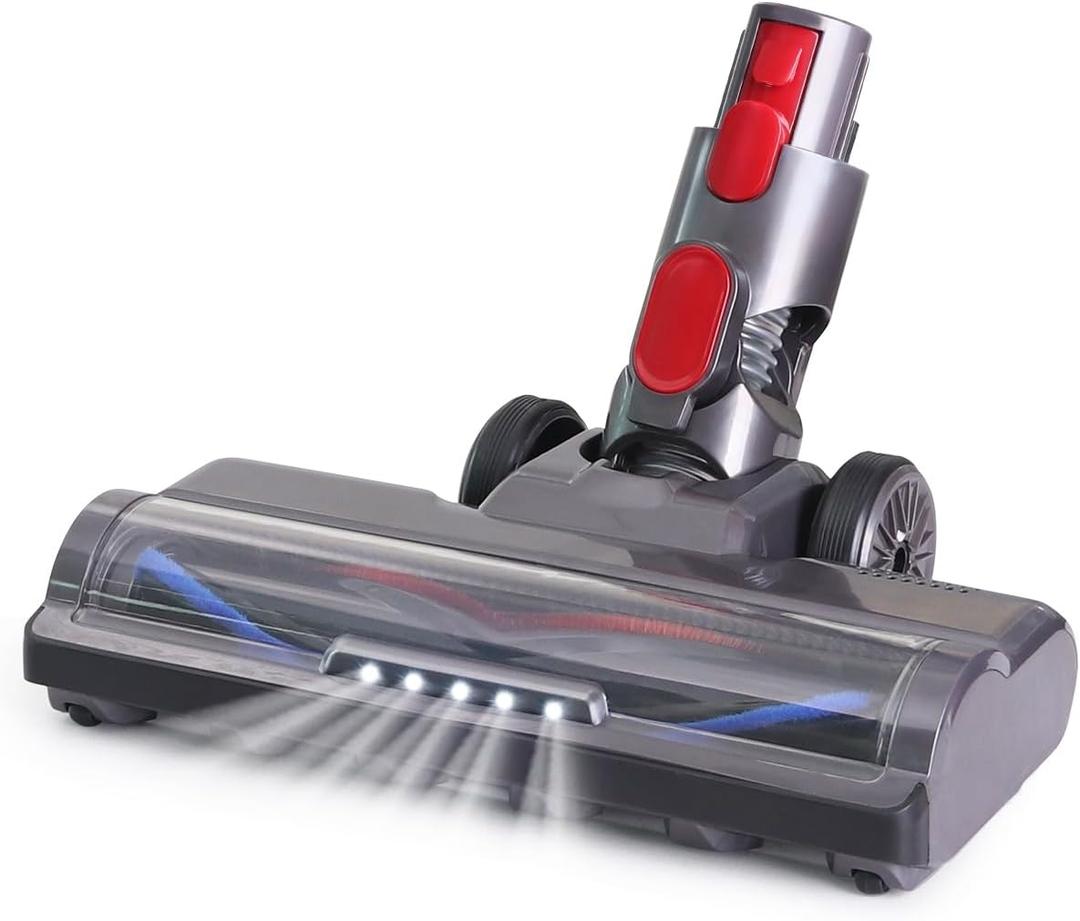 Laymi Hardwood Floor Attachment for Dyson V7 V8 V10 V11 V15 Vacuum Cleaners with LED Headlights, V Shape Turbo Bristle Roller Brush Cleaner Head Replacement Parts (Gray-White Lights)